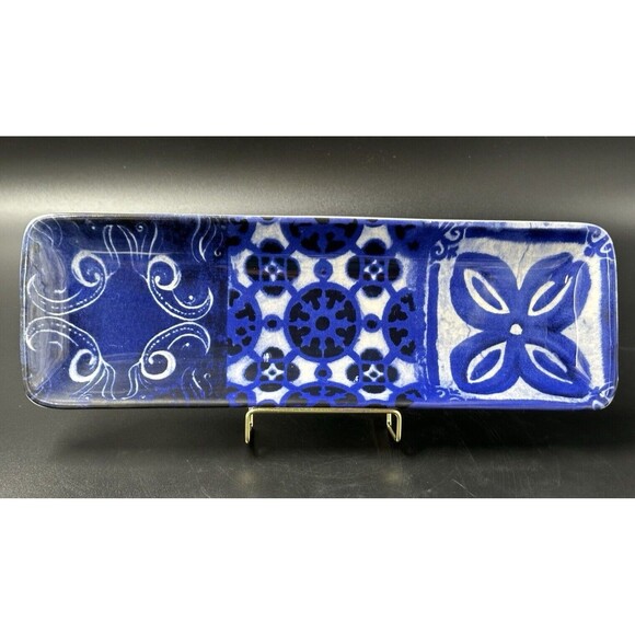 Ashland Indigo Rectangular Blue and White Ceramic Platter 14 Inches Long - Picture 2 of 9